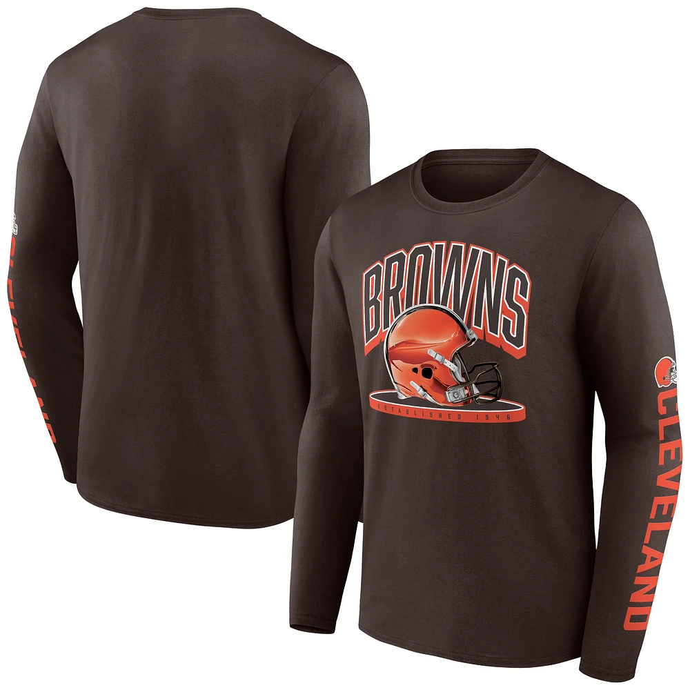 T-shirt à manches longues avec plateforme de casque Cleveland Browns Fanatics marron pour hommes