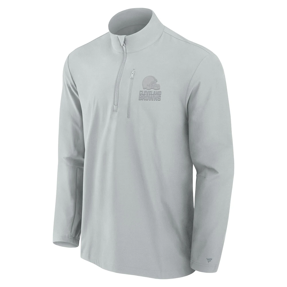 Pull Fanatics gris pour homme, coupe micro ton sur ton, avec fermeture éclair quart de tour, des Cleveland Browns