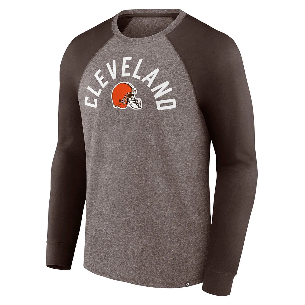 T-shirt à manches longues Fanatics Heather Brown Cleveland Browns Arc Away Tri-Blend pour homme