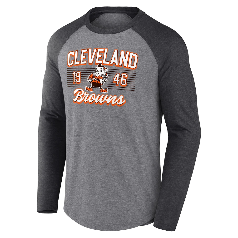 Men's Fanatics  Heather Gray/Heather Charcoal Cleveland Browns Weekend Casual Raglan Tri-Blend Long Sleeve T-Shirt