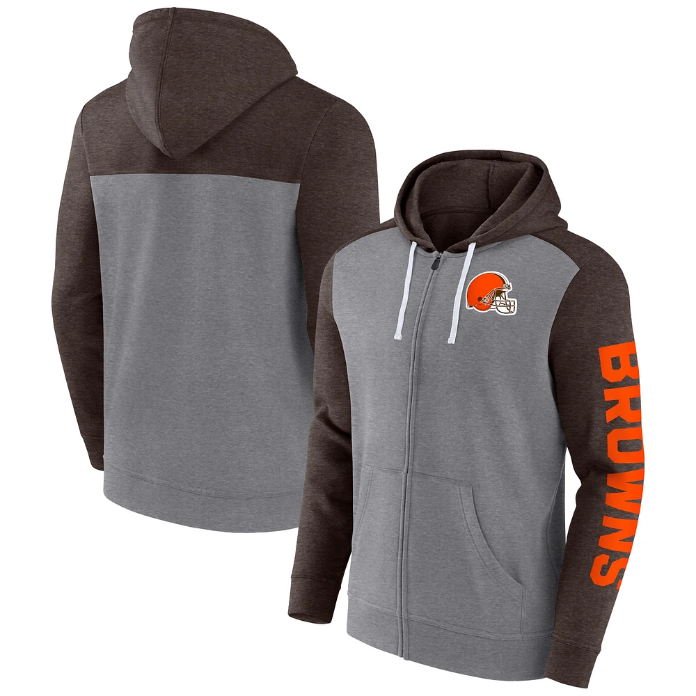 Sweat à capuche entièrement zippé pour hommes Fanatics Heather Grey Cleveland Browns Down and Distance