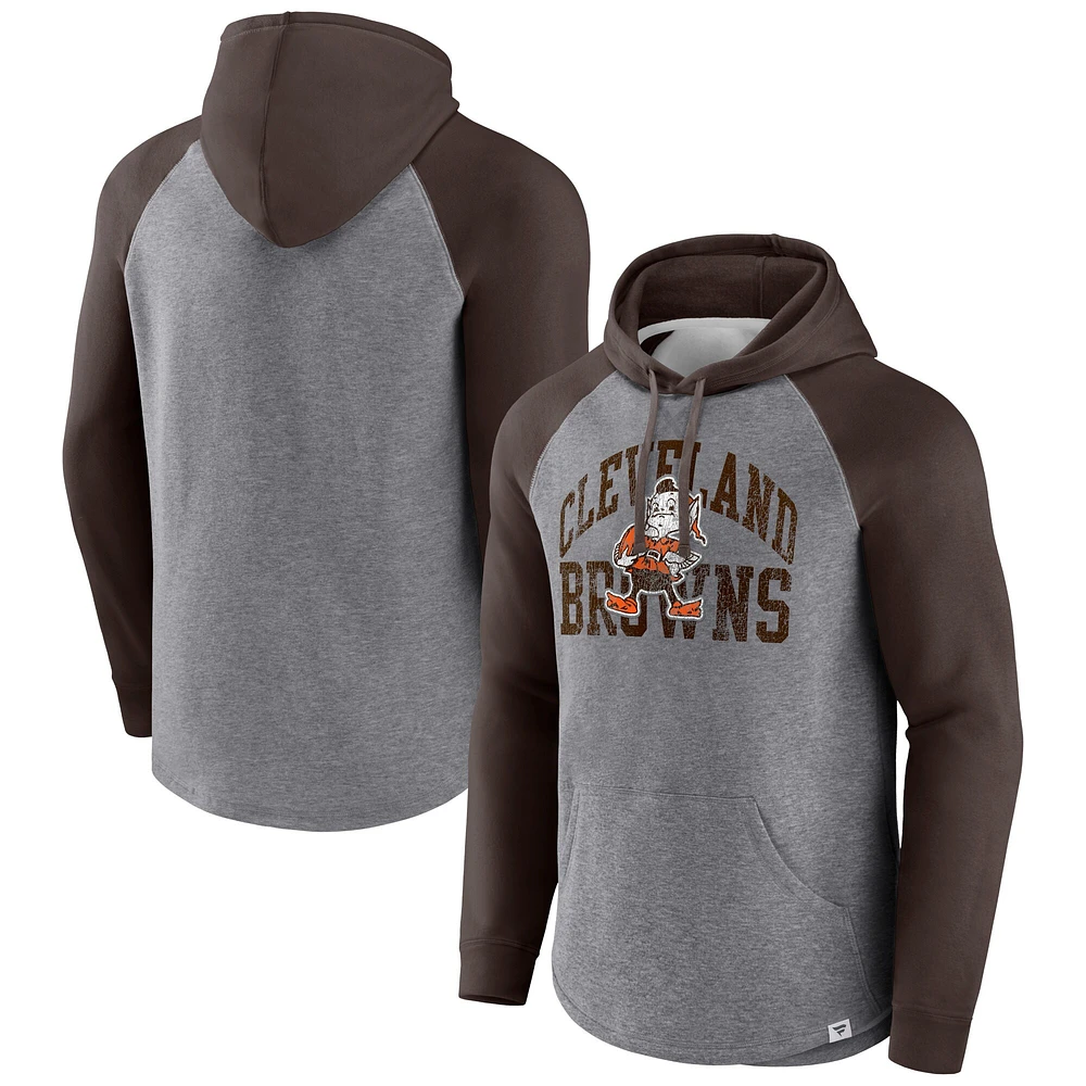 Sweat à capuche enfiler raglan préféré des Cleveland Browns Fanatics Heather Grey pour hommes