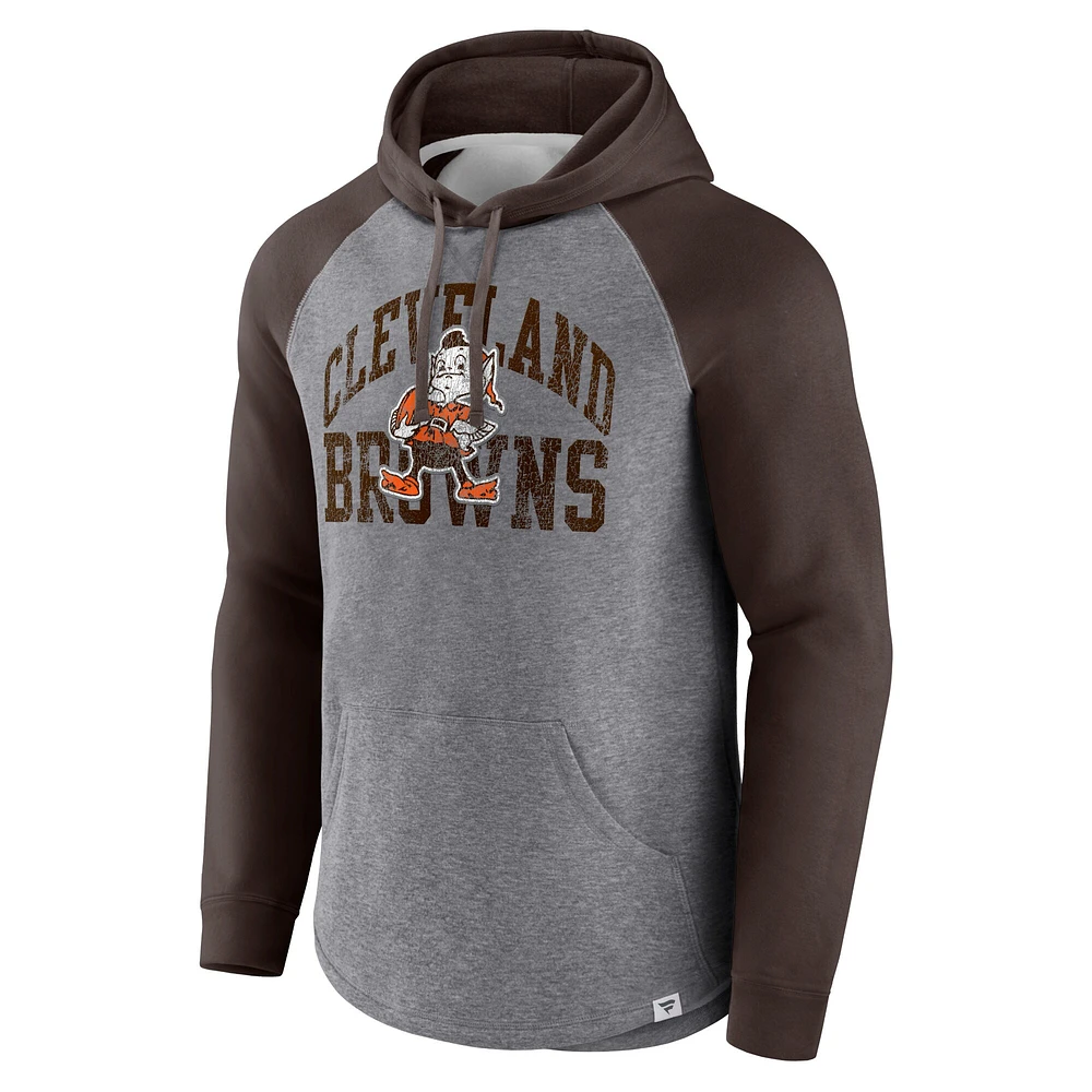 Sweat à capuche enfiler raglan préféré des Cleveland Browns Fanatics Heather Grey pour hommes