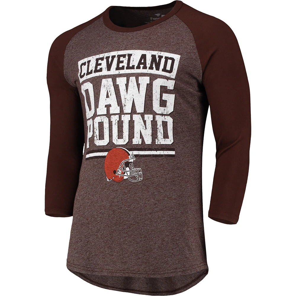 T-shirt à manches 3/4 Pastime Raglan des Cleveland Browns Fanatics pour hommes, marron chiné