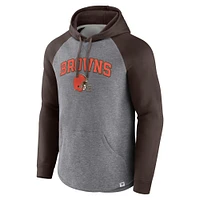 Sweat à capuche raglan Fanatics pour hommes, gris chiné/marron, Cleveland Browns By Design