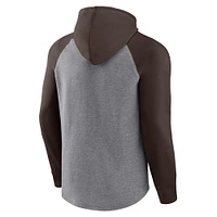 Sweat à capuche raglan Fanatics pour hommes, gris chiné/marron, Cleveland Browns By Design