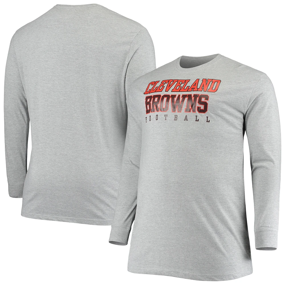 T-shirt à manches longues pour hommes Fanatics Heathered Grey Cleveland Browns Big & Tall Practice