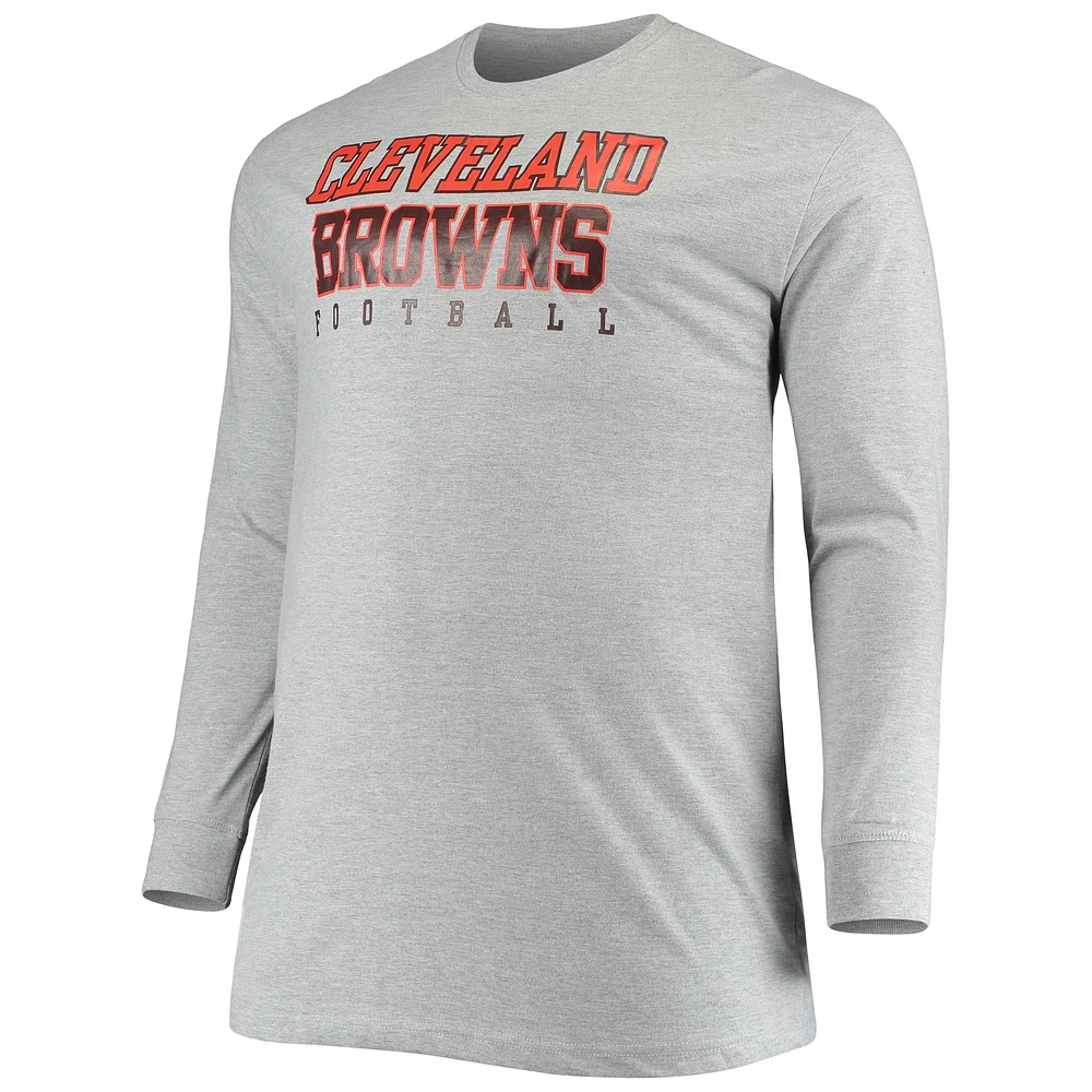 T-shirt à manches longues pour hommes Fanatics Heathered Grey Cleveland Browns Big & Tall Practice