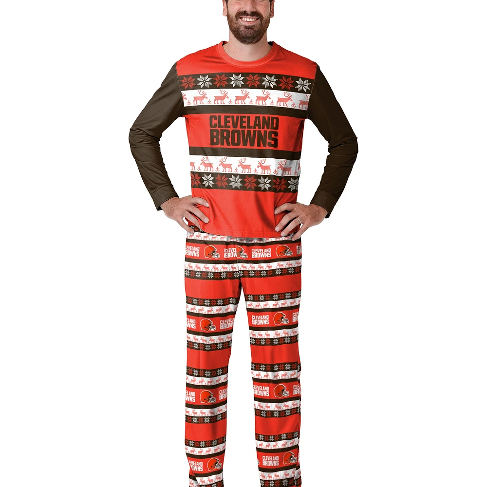 Men's  FOCO Brown Cleveland Browns Wordmark Ugly Pajama Set