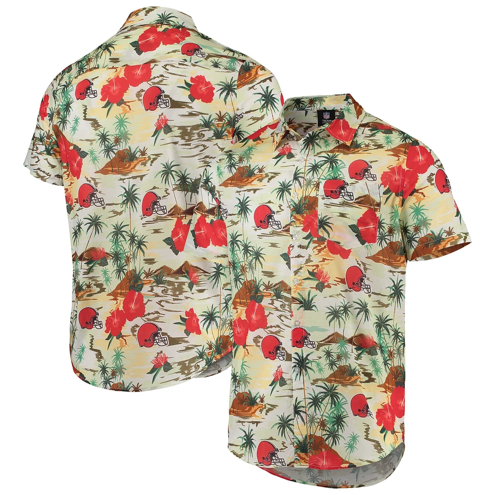 Chemise boutonnée à fleurs Cleveland Browns Paradise FOCO crème pour hommes