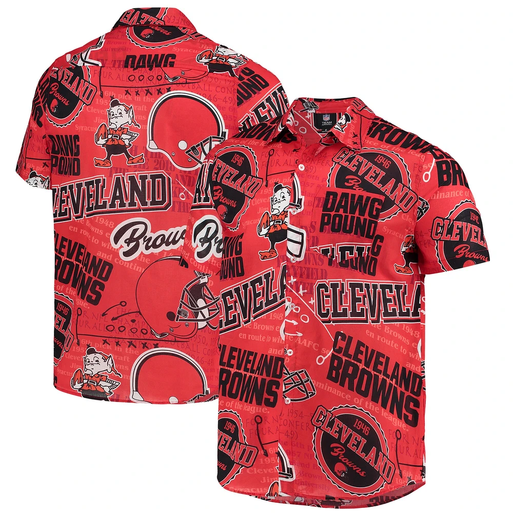 Chemise boutonnée thématique FOCO Cleveland Browns orange pour hommes