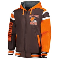 Men's G-III Sports by Carl Banks Brown/Gray Cleveland Browns Extreme Full Back Reversible Hoodie Full-Zip Jacket