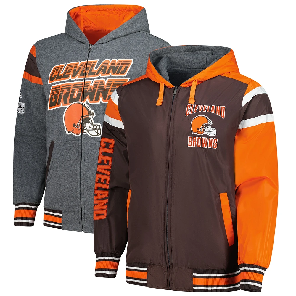 Veste à capuche et fermeture éclair intégrale G-III Sports by Carl Banks pour homme, marron/gris Cleveland Browns Extreme