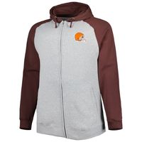 Men's Heather Gray Cleveland Browns Big & Tall Fleece Raglan Full-Zip Hoodie Jacket