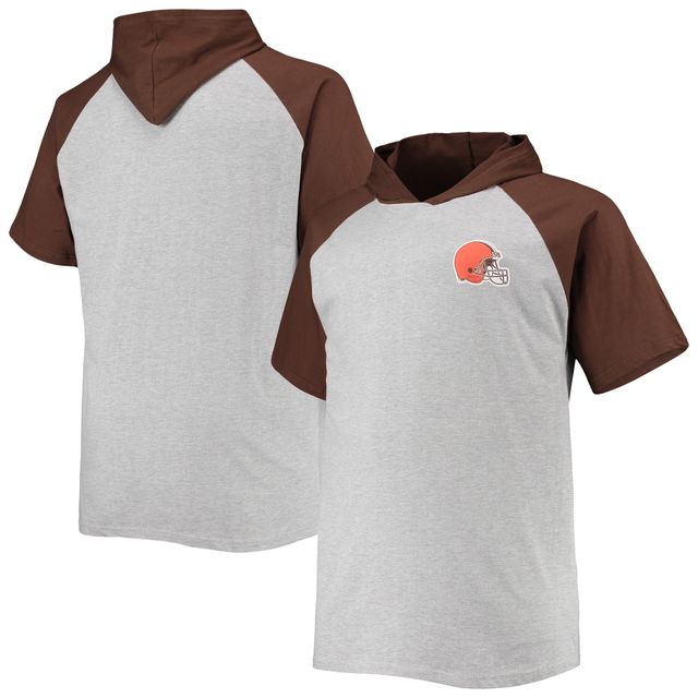 Sweat à capuche manches courtes raglan pour hommes, gris chiné/marron, Cleveland Browns Big & Tall