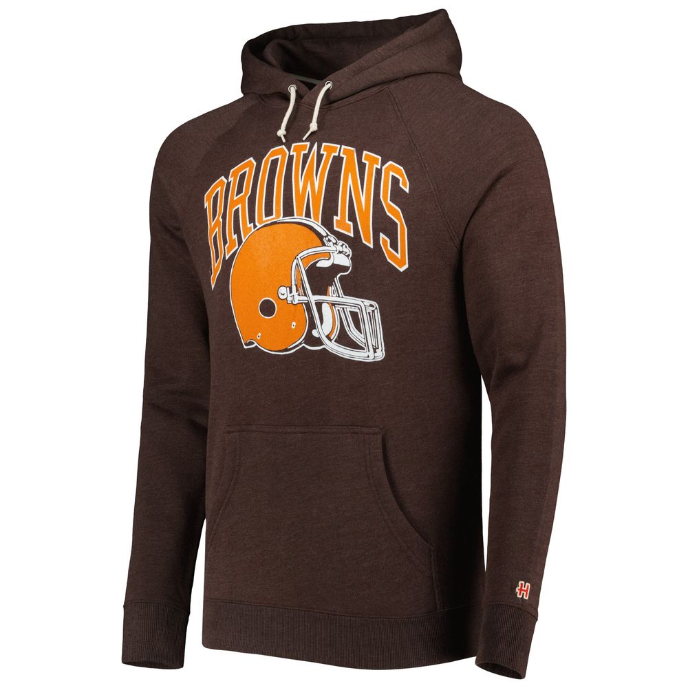 Men's Homage Brown Cleveland Browns Retro Helmet Tri-Blend Raglan Pullover Hoodie