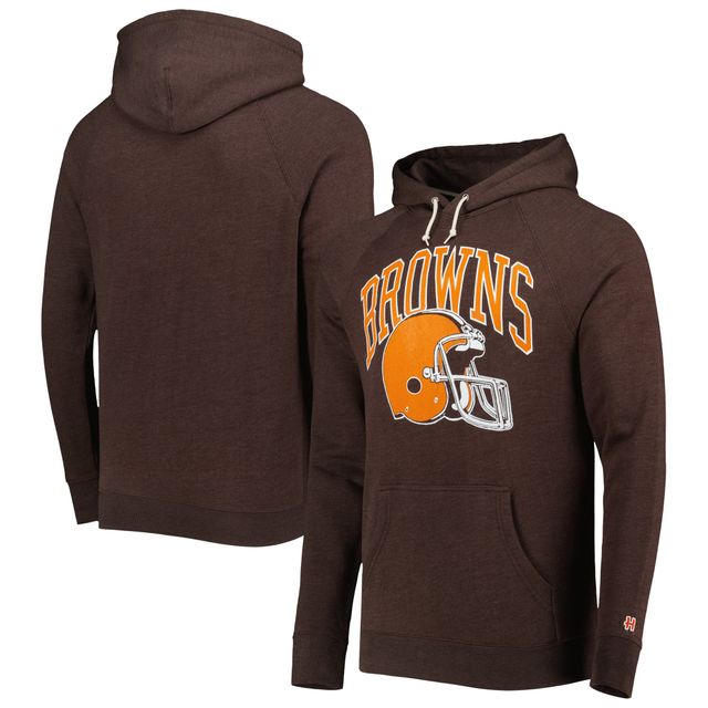 Homage Brown Cleveland Browns Retro Helmet Tri-Blend Raglan Sweat à capuche pour homme