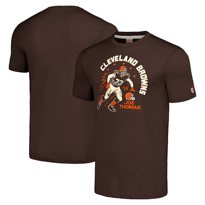 Hommage aux hommes Joe Thomas Heathered Brown Cleveland Browns Caricature Joueur retraité T-shirt triple mélange