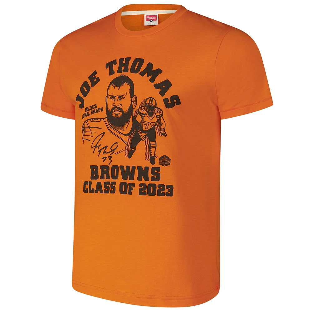 Men's Homage  Joe Thomas Heathered Orange Cleveland Browns Caricature Retired Player Tri-Blend T-Shirt