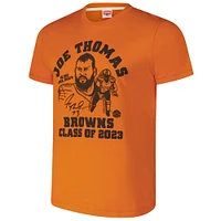 T-shirt triple mélange Hommage à Joe Thomas pour hommes Orange chiné Cleveland Browns Caricature Joueur retraité