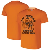 T-shirt triple mélange Hommage à Joe Thomas pour hommes Orange chiné Cleveland Browns Caricature Joueur retraité