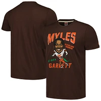 T-shirt triple mélange hommage à Myles Garrett pour hommes, marron chiné, joueur de caricature des Cleveland Browns