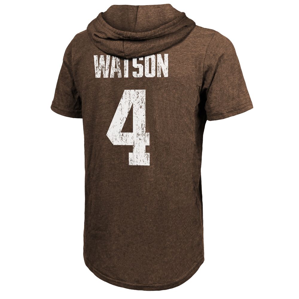 Men's Majestic Threads Deshaun Watson Brown Cleveland Browns Player Name & Number Short Sleeve Hoodie T-Shirt