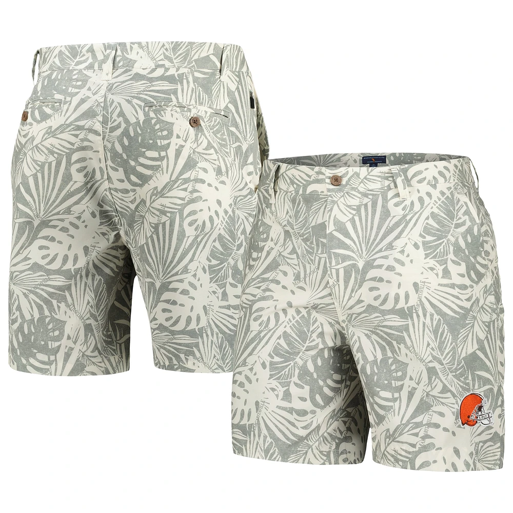 Men's Margaritaville Gray Cleveland Browns Sandwashed Monstera Print Amphib Shorts