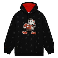 Men's Mitchell & Ness Black Cleveland Browns Allover Print Fleece Pullover Hoodie