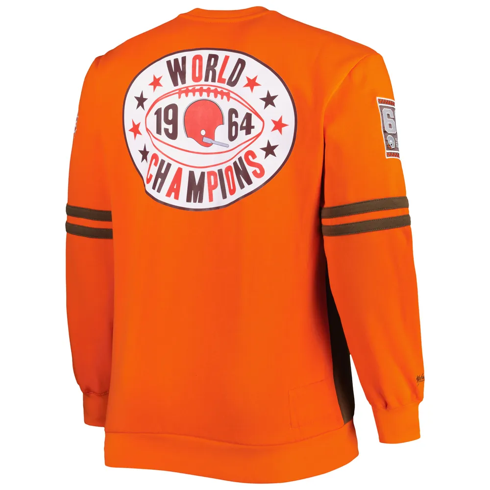 Men's Mitchell & Ness Brown/Orange Cleveland Browns Big Tall 1964 World Champions Pullover Sweatshirt