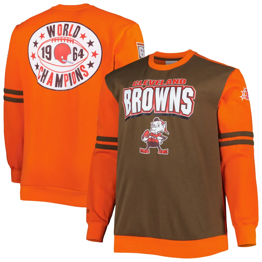 Men's Mitchell & Ness Brown/Orange Cleveland Browns Big Tall 1964 World Champions Pullover Sweatshirt