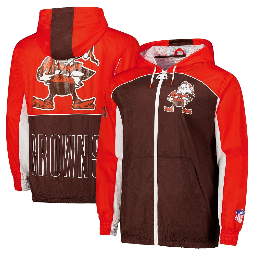 Coupe-vent entièrement zippé de qualité supérieure Cleveland Browns Big Shot Mitchell & Ness Brown pour homme