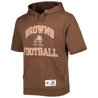 Men's Mitchell & Ness Brown Cleveland Browns Brownie The Elf Washed Short Sleeve Pullover Hoodie