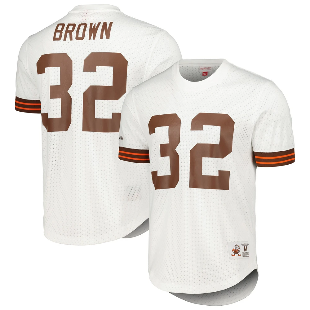 Haut en maille blanc pour homme avec nom et numéro de joueur retraité des Cleveland Browns, Mitchell & Ness Jim Brown