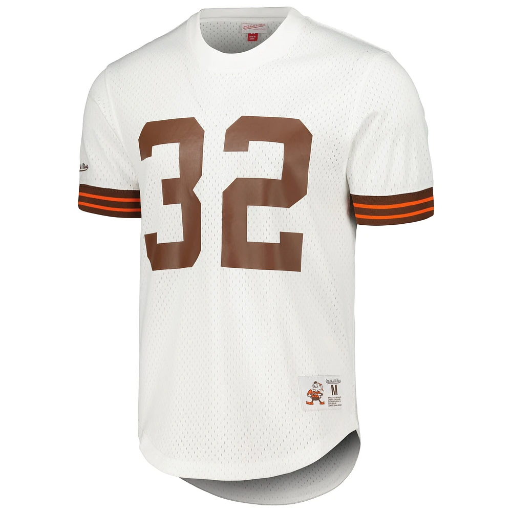 Haut en maille blanc pour homme avec nom et numéro de joueur retraité des Cleveland Browns, Mitchell & Ness Jim Brown