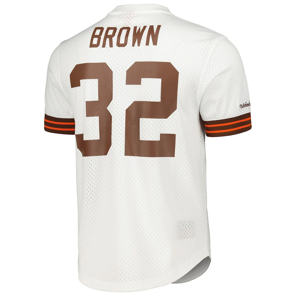 Haut en maille blanc pour homme avec nom et numéro de joueur retraité des Cleveland Browns, Mitchell & Ness Jim Brown