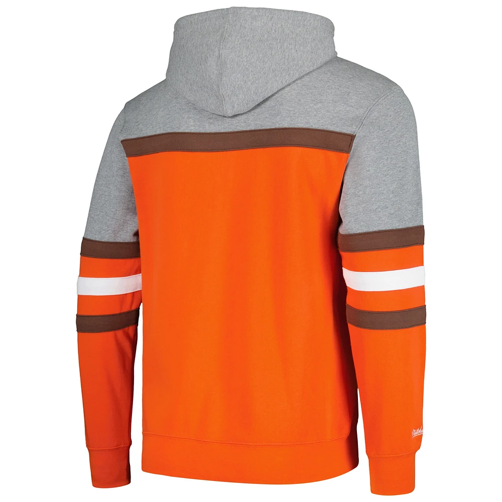 Sweat à capuche Mitchell & Ness orange/gris chiné pour hommes, entraîneur-chef des Cleveland Browns