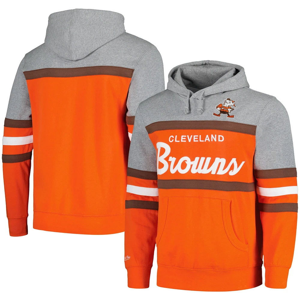 Men's Mitchell & Ness Orange/Heather Gray Cleveland Browns Head Coach Pullover Hoodie