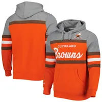 Chandail à capuchon d'entraîneur-chef des Cleveland Browns orange/gris chiné Mitchell & Ness pour homme