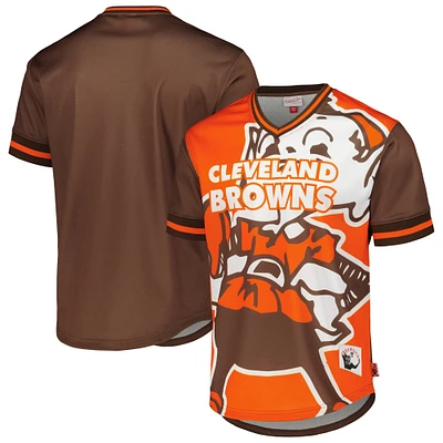 T-shirt à encolure en V maille Jumbotron 3.0 orange des Cleveland Browns Mitchell & Ness pour homme