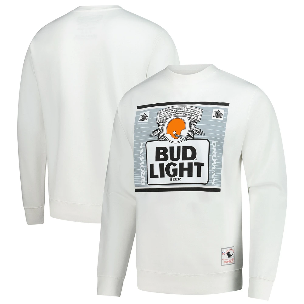 Men's Mitchell & Ness x Bud Light White Cleveland Browns The Crest Pullover Sweatshirt