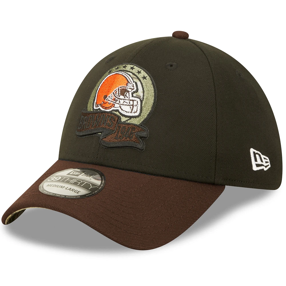 Casquette Flex New Era 2022 Salute To Service 39THIRTY des Cleveland Browns pour homme, noir/marron