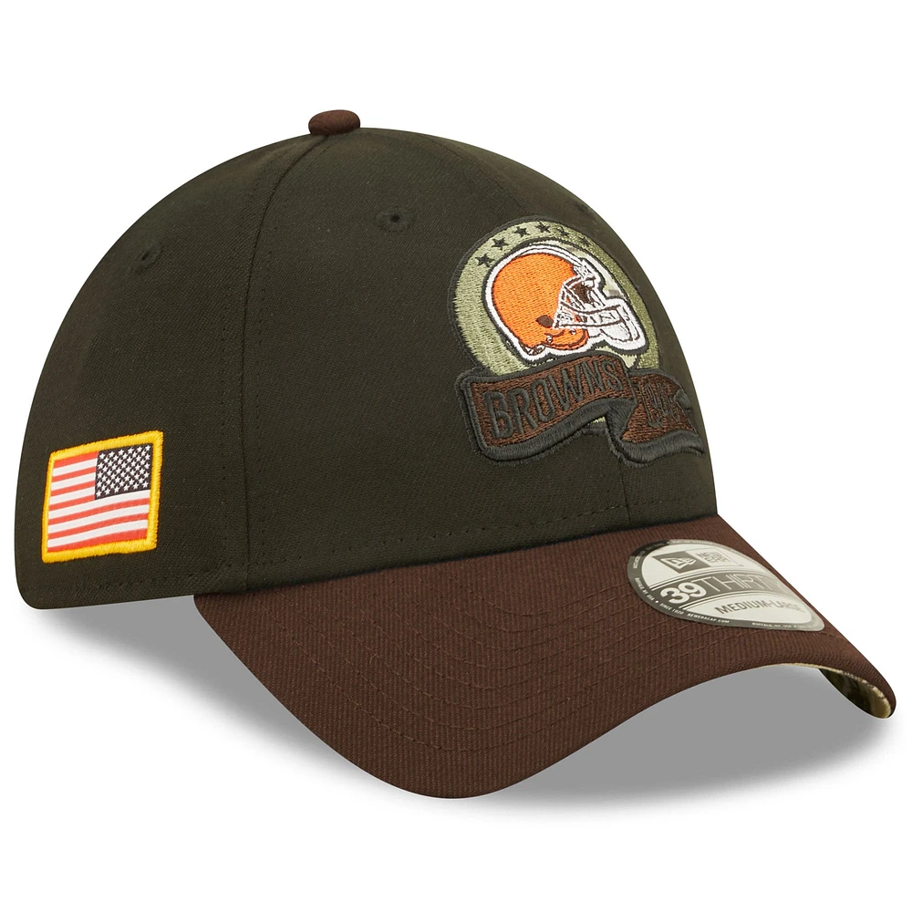 Casquette Flex New Era 2022 Salute To Service 39THIRTY des Cleveland Browns pour homme, noir/marron