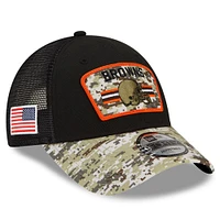 Casquette ajustable Snapback 9FORTY Trucker pour homme New Era Cleveland Browns 2021 Salute To Service, noir/camouflage