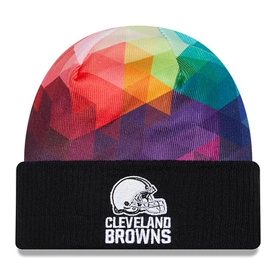 Bonnet en tricot à revers NFL Crucial Catch New Era noir pour hommes des Cleveland Browns 2023