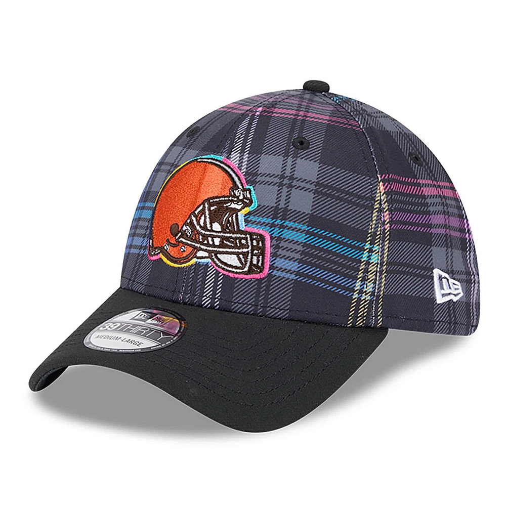 Men's New Era Black Cleveland Browns 2024 NFL Crucial Catch Plaid 39THIRTY Flex Hat