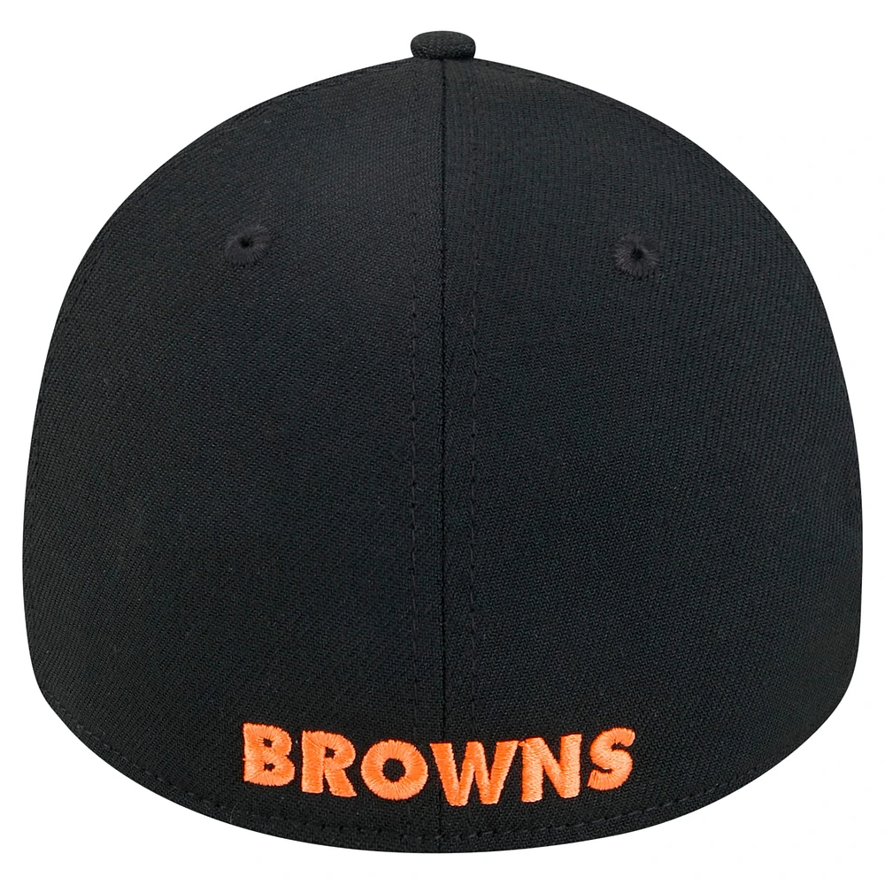 Casquette New Era noire Cleveland Browns Throwback Main 39THIRTY Flex pour homme