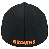 Men's New Era Black Cleveland Browns Throwback Main 39THIRTY Flex Hat