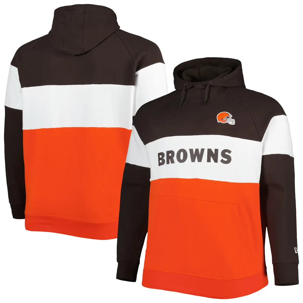 Chandail à capuchon raglan en molleton blocs de couleurs pour homme Cleveland Browns Big & Tall Current Team New Era, brun/orange