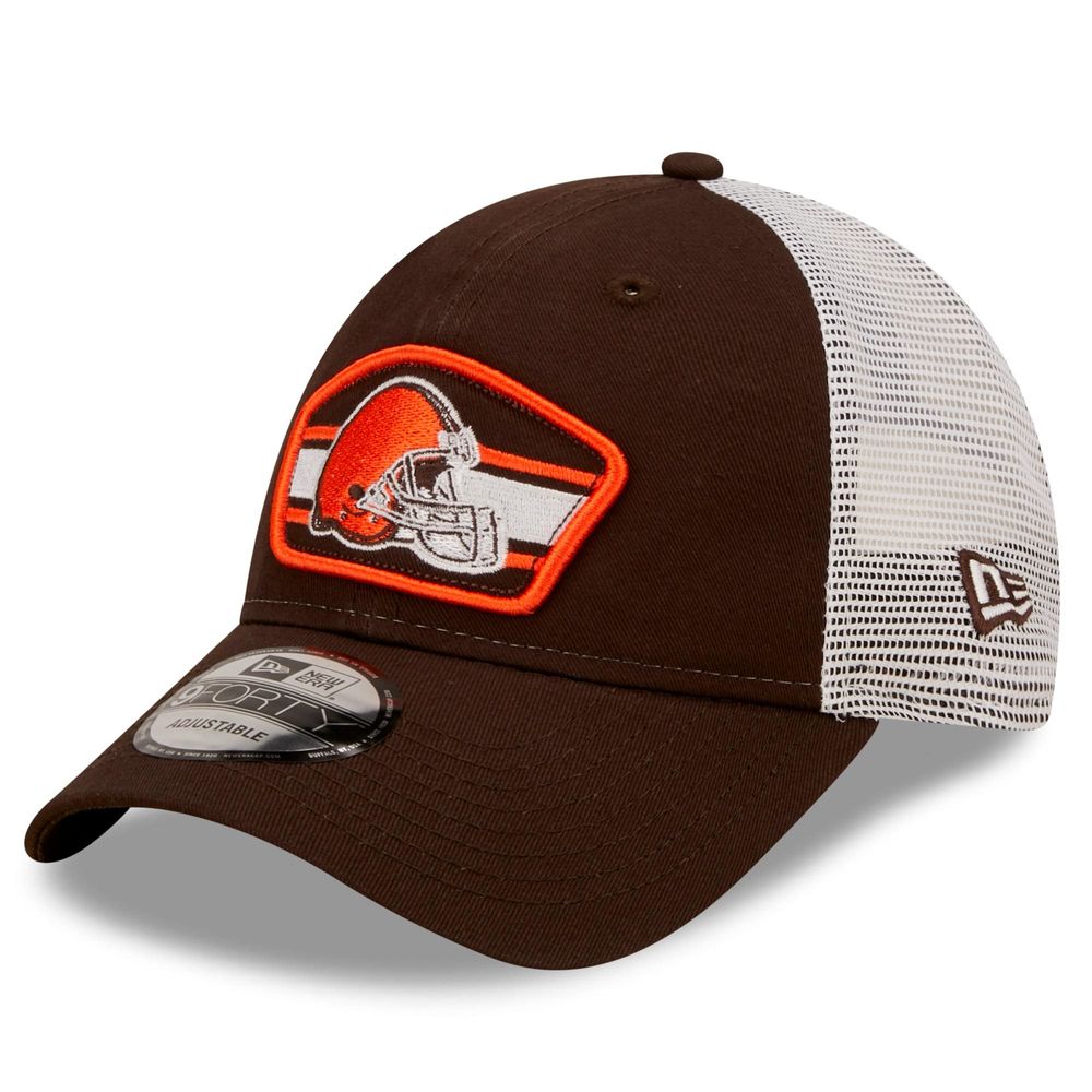 New Era Men's New Era Brown/White Cleveland Browns Patch Trucker 9FORTY -  Snapback Hat